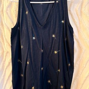 Women's Navy Sleeveless Top with Star / Sparkler Accents